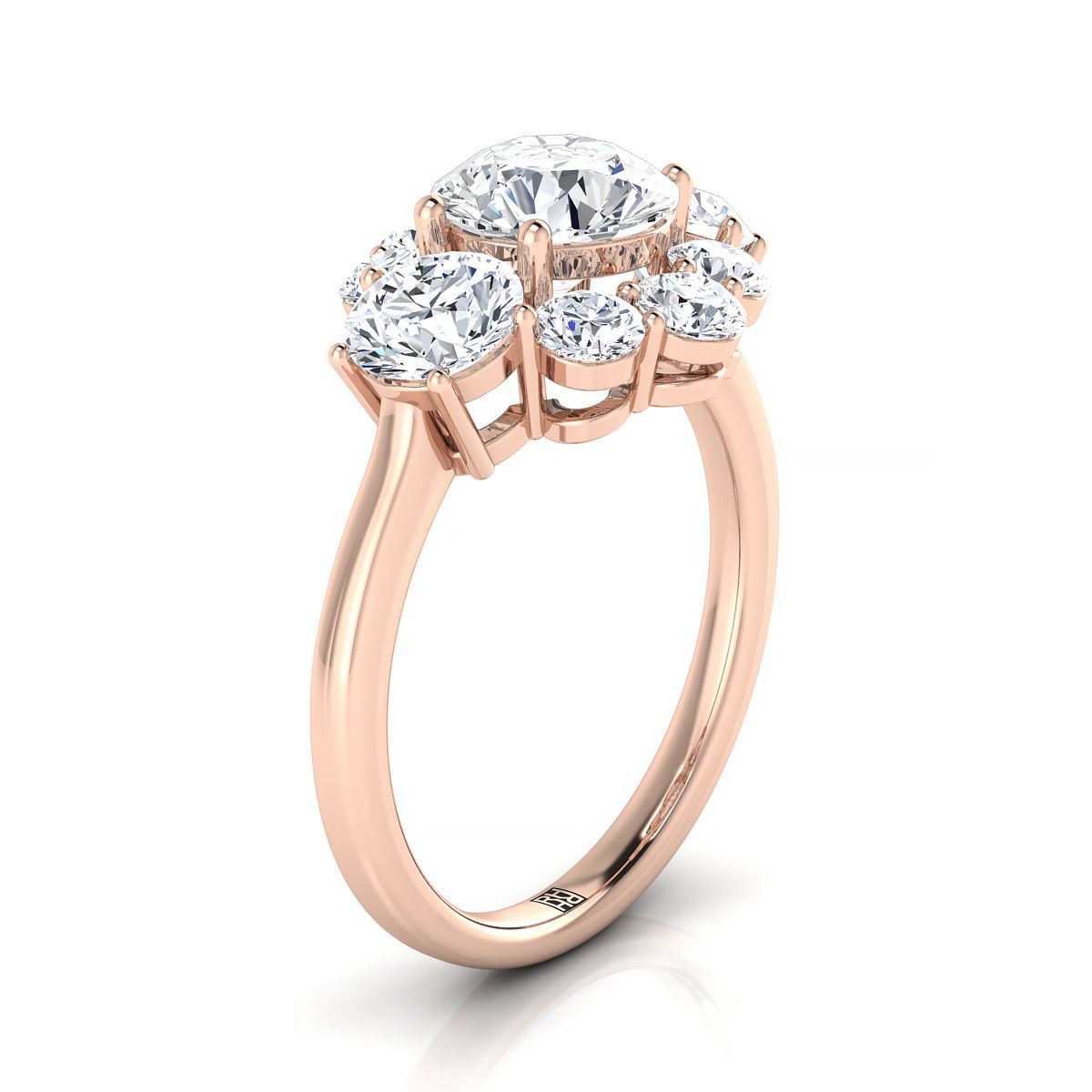 แหวนหมั้นเพชร 14K Rose Gold Round Brilliant Modern Three Stone Blossom -1-3/4ctw