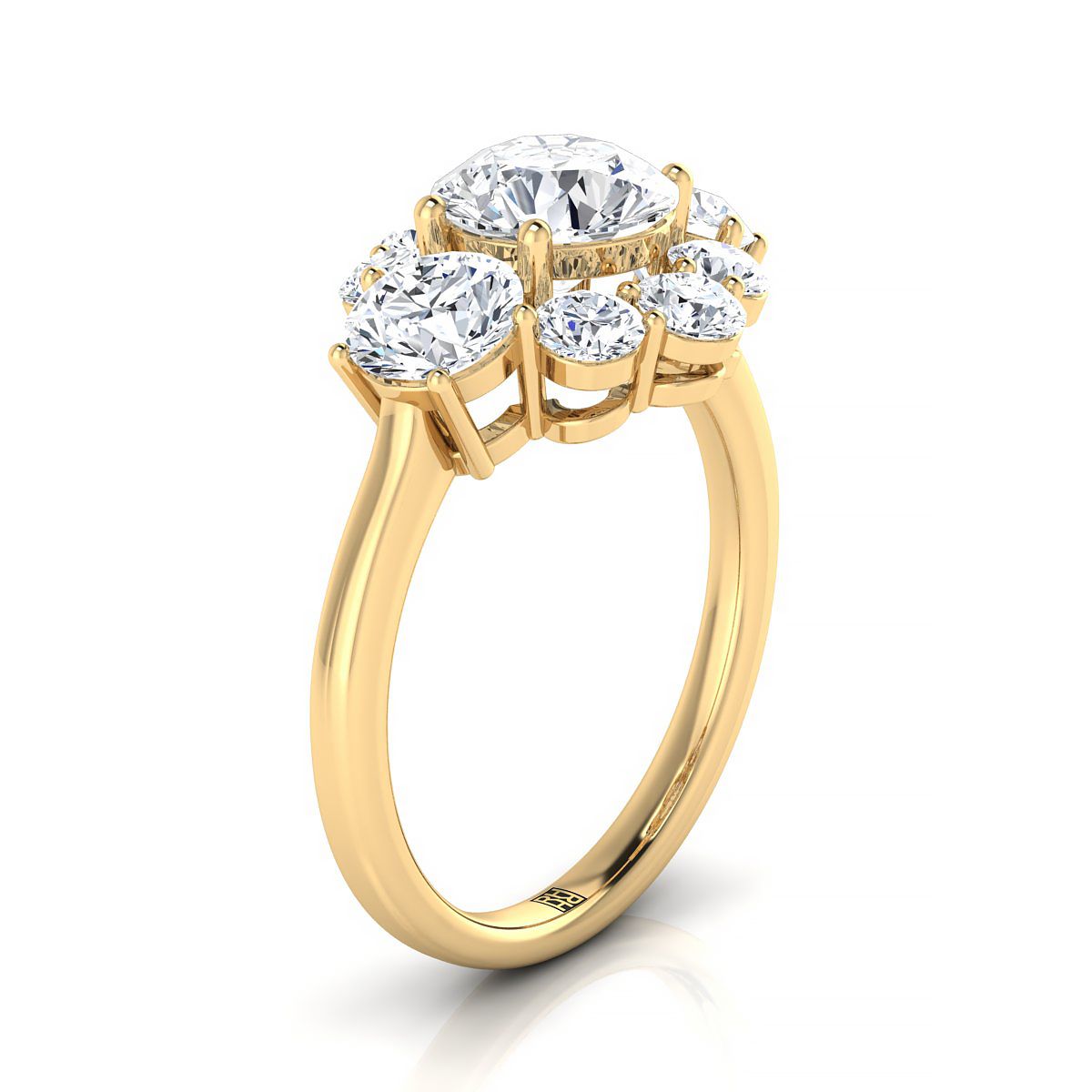 แหวนหมั้นเพชร 14K Yellow Gold Round Brilliant Modern Three Stone Blossom -1-3/4ctw