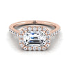 14K Rose Gold Emerald Cut Diamond แนวนอนแฟนซี East West Halo แหวนหมั้น -1/2ctw