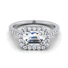 14K White Gold Emerald Cut Diamond แนวนอนแฟนซี East West Halo แหวนหมั้น -1/2ctw