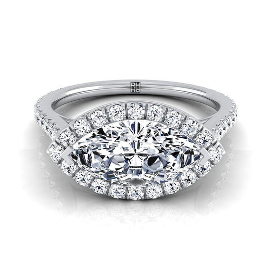 Platinum Marquise  Diamond Horizontal Fancy East West Halo Engagement Ring -1/2ctw