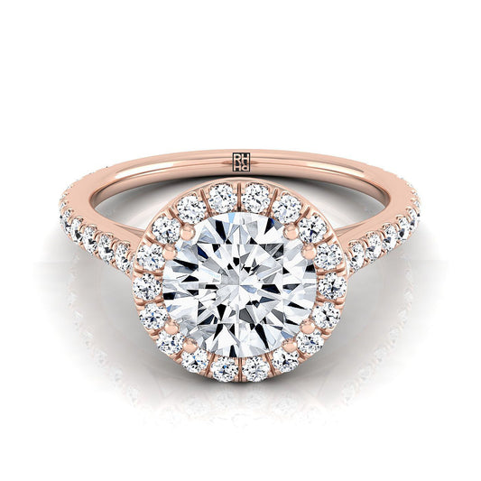 14K Rose Gold Round Brilliant Diamond แนวนอนแฟนซี East West Halo แหวนหมั้น -1/2ctw