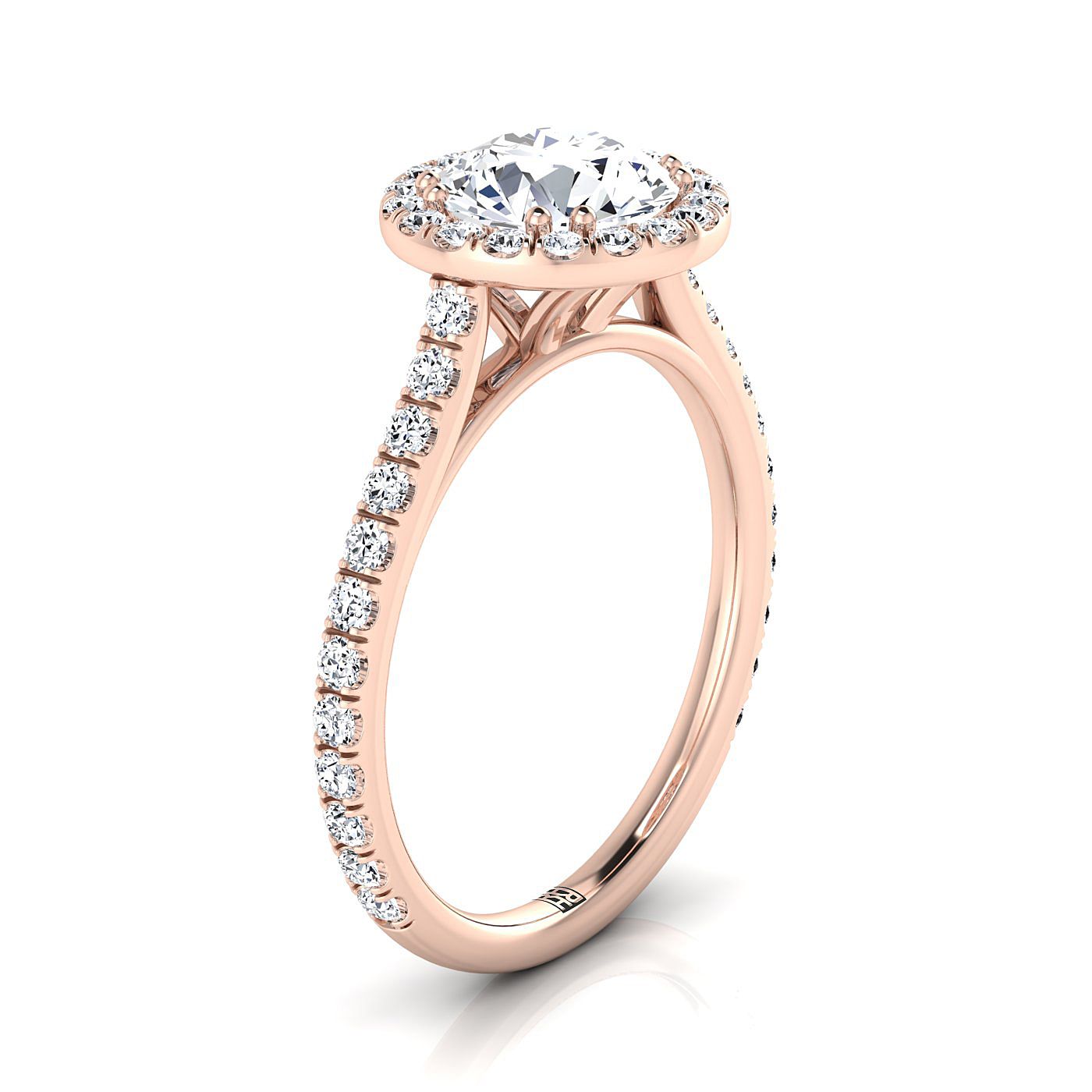 14K Rose Gold Round Brilliant Diamond แนวนอนแฟนซี East West Halo แหวนหมั้น -1/2ctw