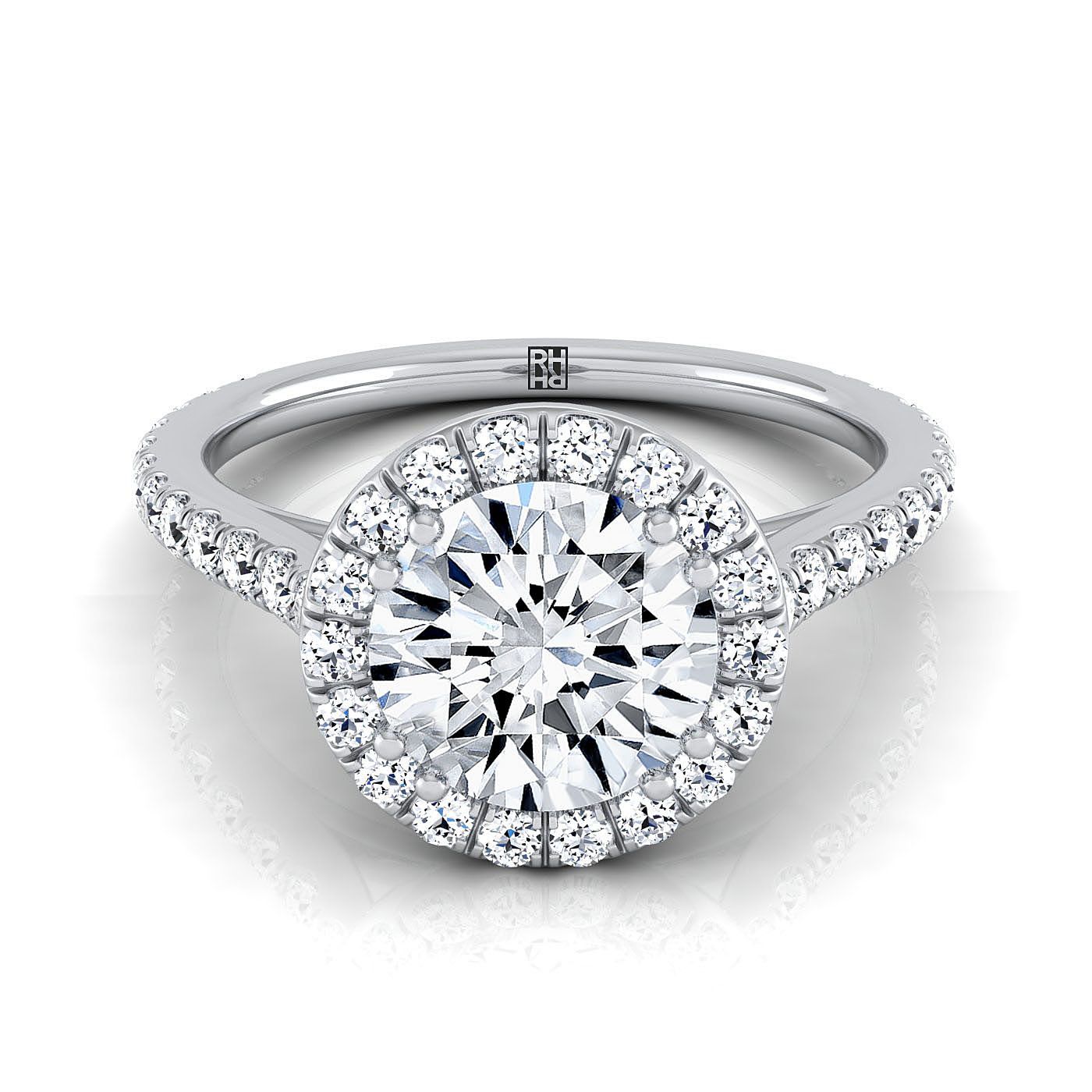 14K White Gold Round Brilliant Diamond Horizontal Fancy East West Halo Engagement Ring -1/2ctw