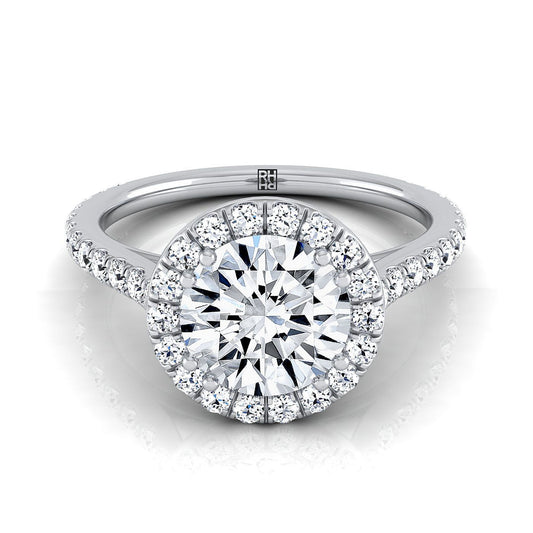 18K White Gold Round Brilliant Diamond Horizontal Fancy East West Halo Engagement Ring -1/2ctw