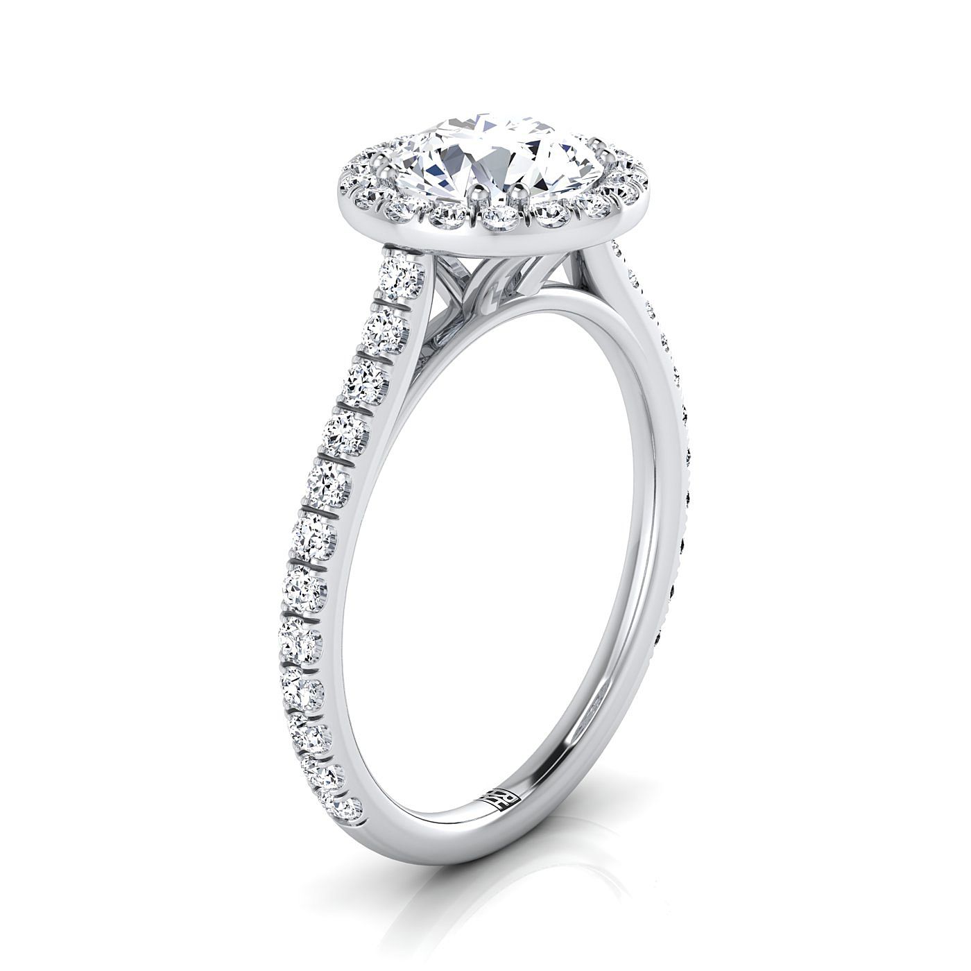 14K White Gold Round Brilliant Diamond แนวนอนแฟนซี East West Halo แหวนหมั้น -1/2ctw