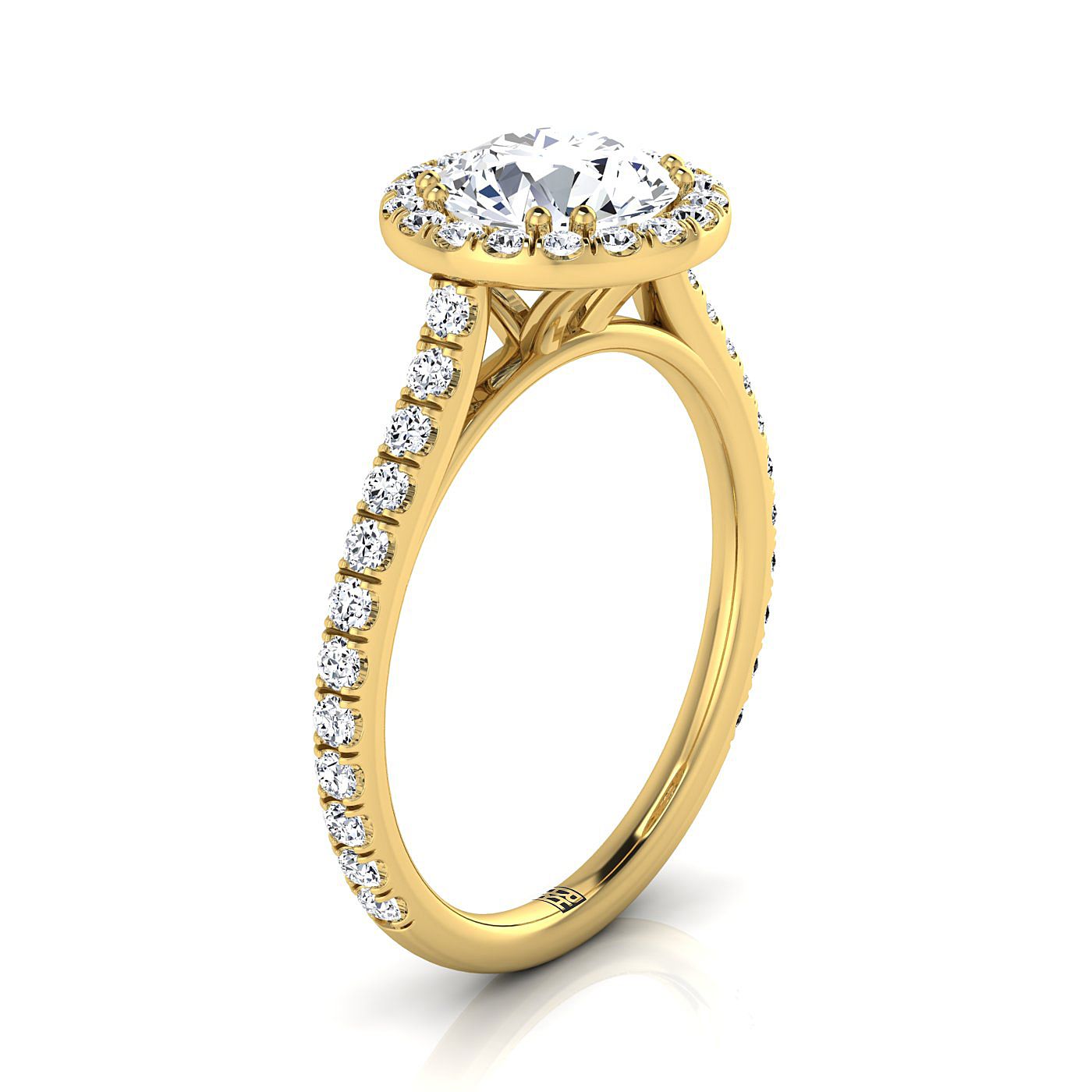 14K Yellow Gold Round Brilliant Diamond แนวนอนแฟนซี East West Halo แหวนหมั้น -1/2ctw