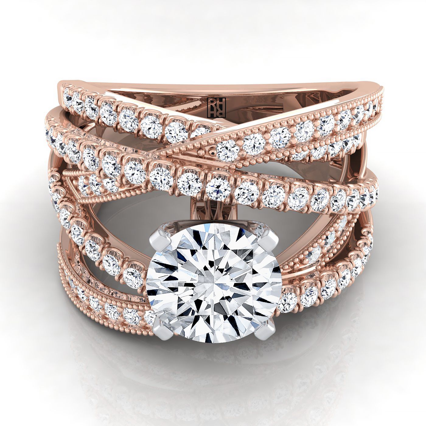 แหวนหมั้นเพชรล้อมเพชร 14K Rose Gold Round Brilliant -7/8ctw