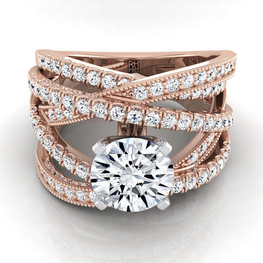 14K Rose Gold Round Brilliant Customized Multi Diamond Row Diamond Engagement Ring -7/8ctw