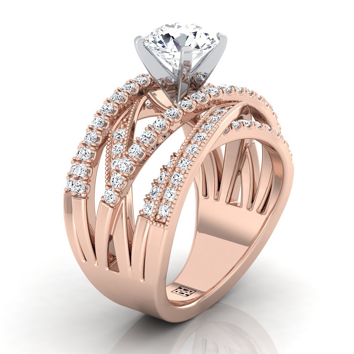 แหวนหมั้นเพชรล้อมเพชร 14K Rose Gold Round Brilliant -7/8ctw