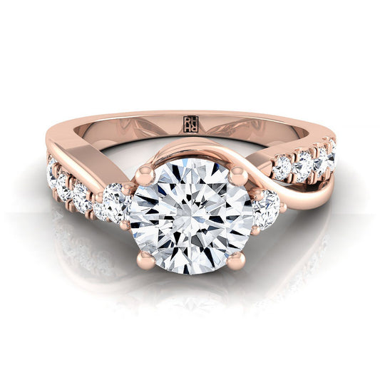 14K Rose Gold Round Brilliant Diamond Inspired Twist บนแหวนหมั้นหินสามคลาสสิก -3/8ctw