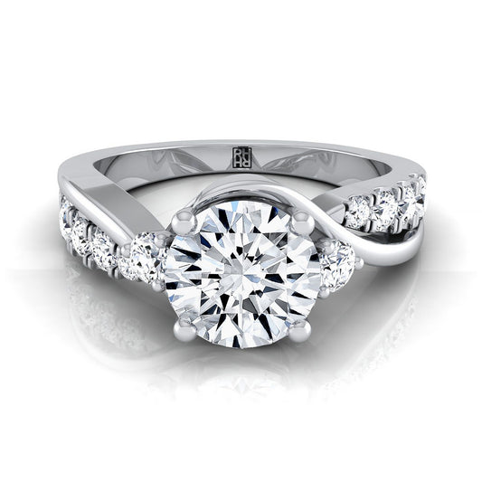 18K White Gold Round Brilliant Diamond Inspired Twist on Classic Three Stone Engagement Ring -3/8ctw