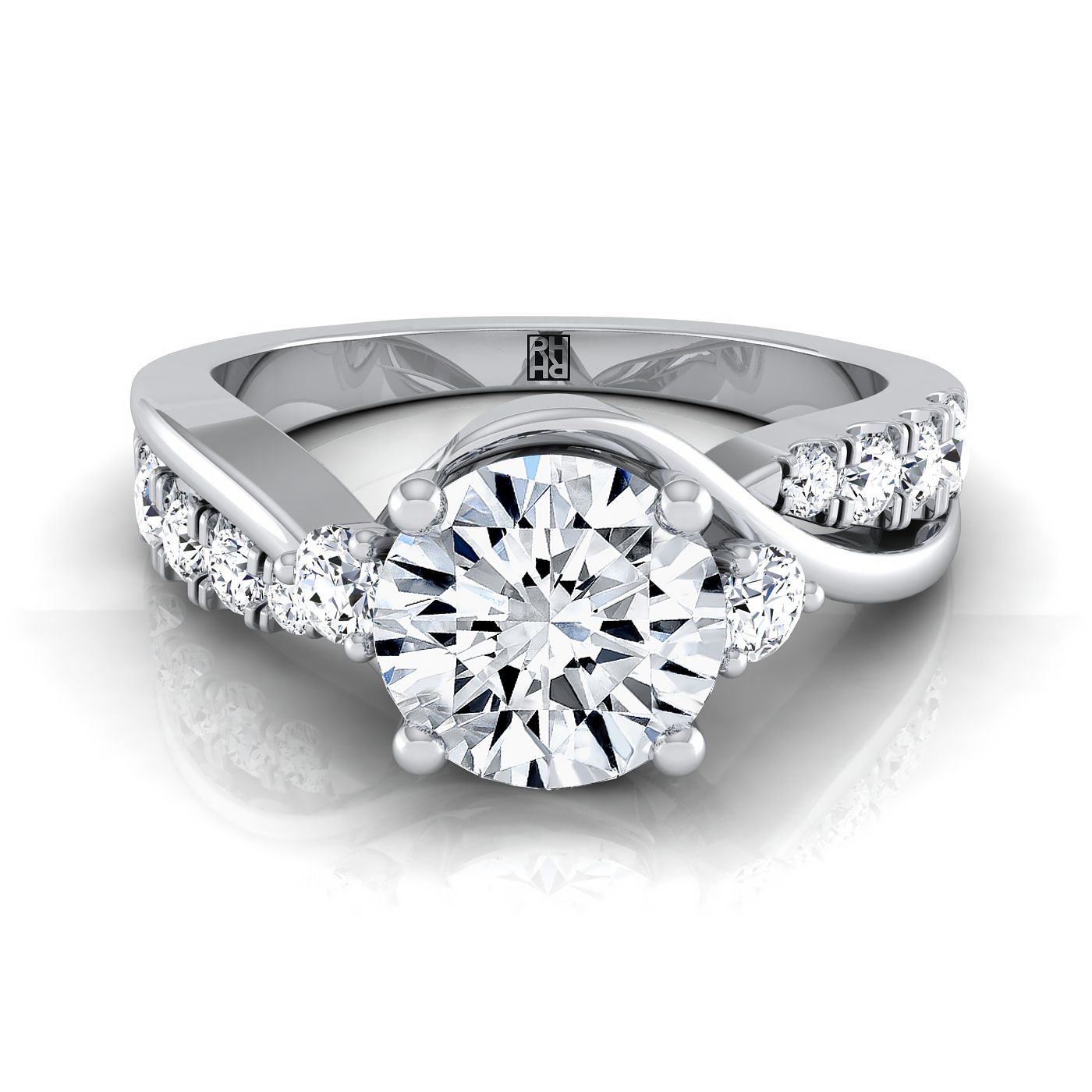 14K White Gold Round Brilliant Diamond Inspired Twist on Classic Three Stone Engagement Ring -3/8ctw