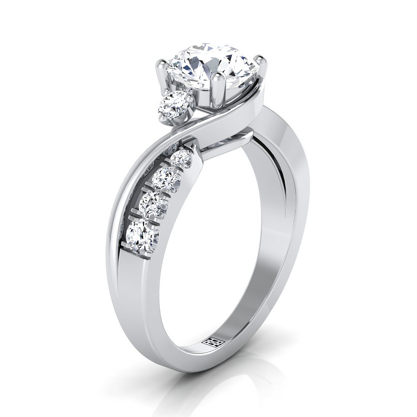 14K White Gold Round Brilliant Diamond Inspired Twist on Classic Three Stone Engagement Ring -3/8ctw