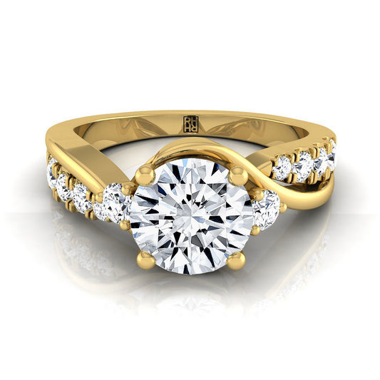 18K Yellow Gold Round Brilliant Diamond Inspired Twist on a Classic Three Stone Engagement Ring -3/8ctw