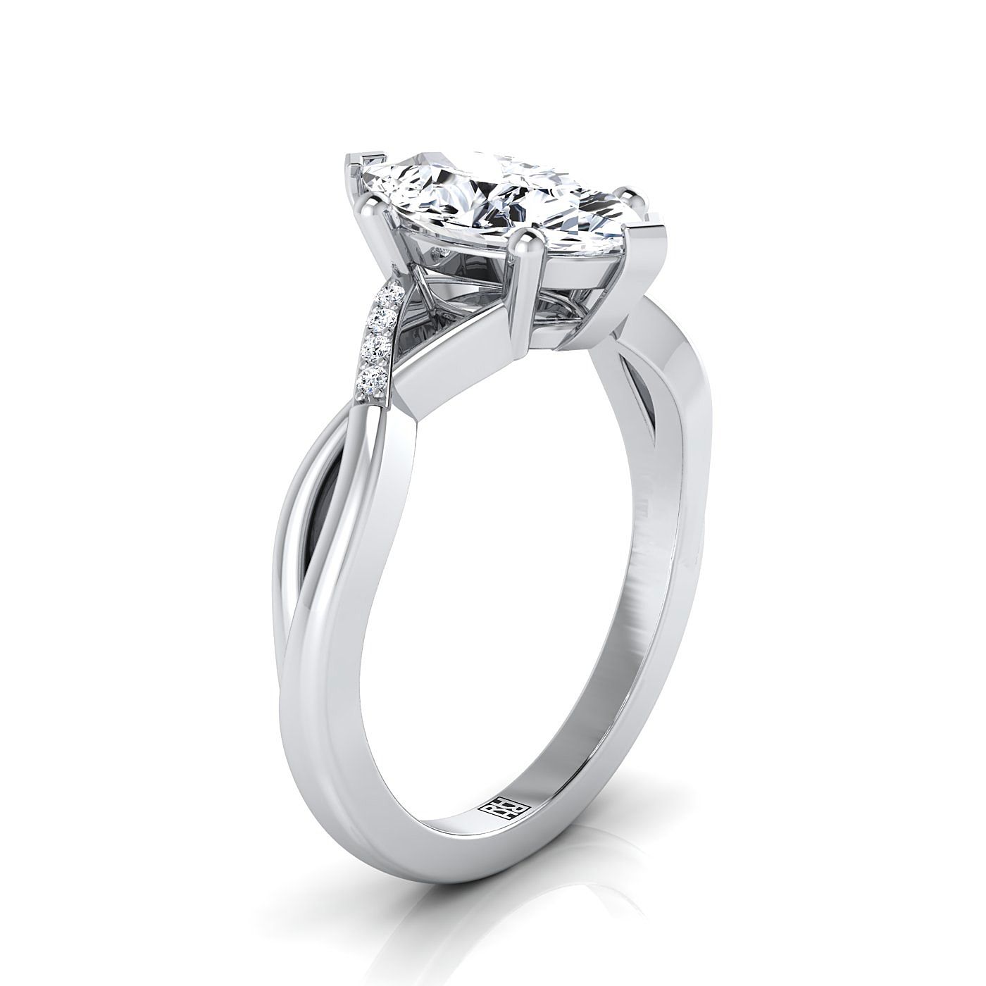 แหวนหมั้นทองคำขาว 18K Marquise Diamond Criss Cross Twist