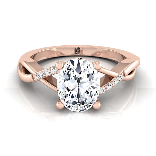 14K Rose Gold Oval Diamond Criss Cross Twist Engagement Ring