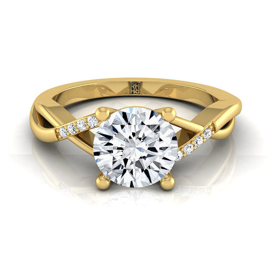 18K Yellow Gold Round Brilliant Diamond Criss Cross Twist Engagement Ring