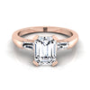 14K Rose Gold Emerald Cut Diamond Three Stone Tapered Baguette Engagement Ring -1/5ctw