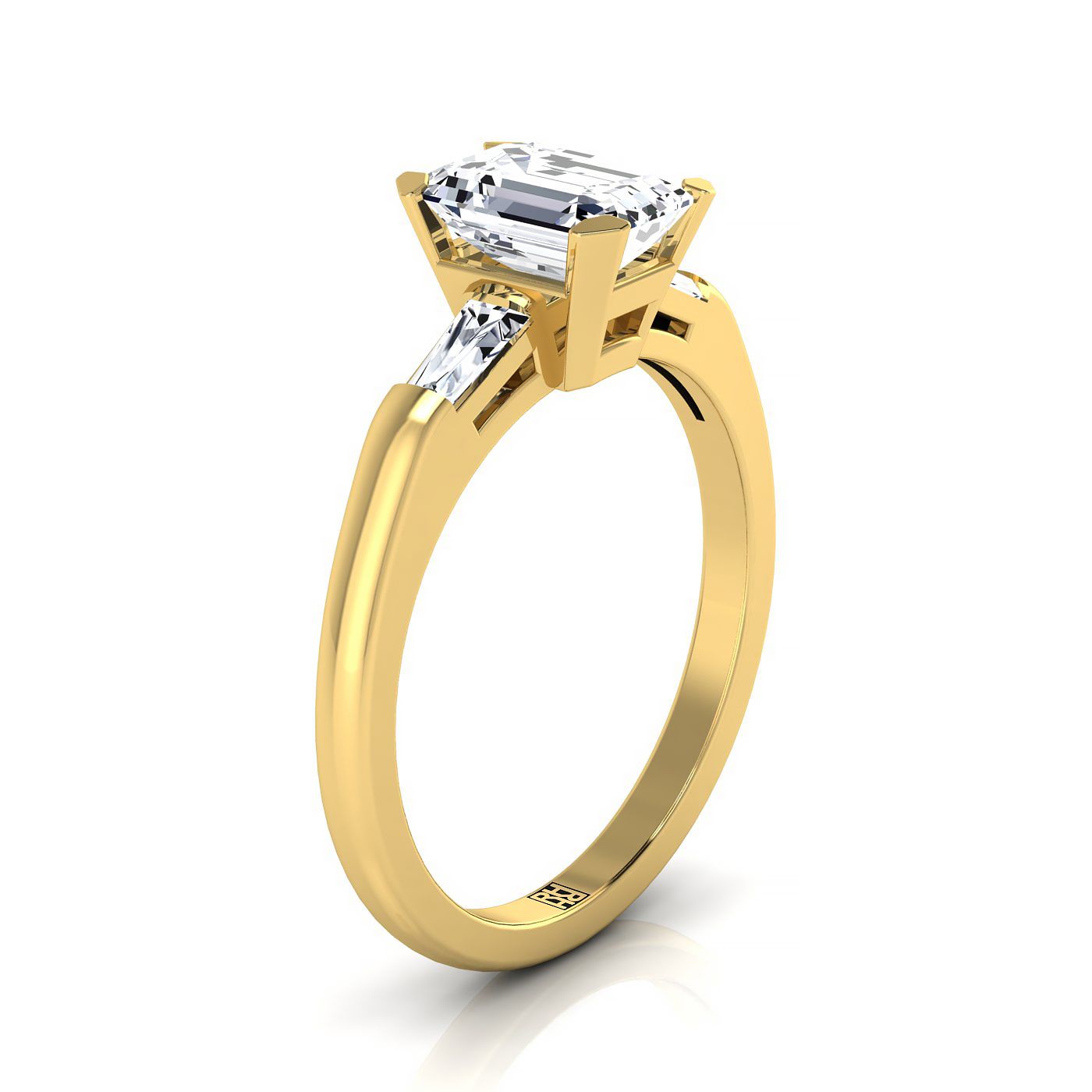 14K Yellow Gold Emerald Cut Diamond Three Stone Tapered Baguette Engagement Ring -1/5ctw