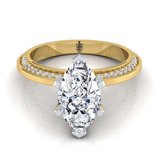 14K Yellow Gold Marquise  Diamond Knife Edge Micropave Engagement Ring -1/5ctw