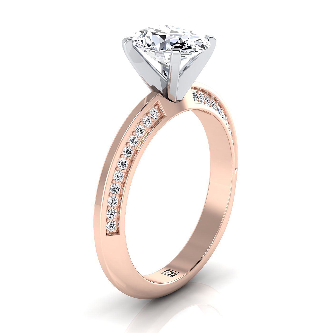 แหวนหมั้นเพชรรูปไข่ 14K Rose Gold Micropave -1/5ctw