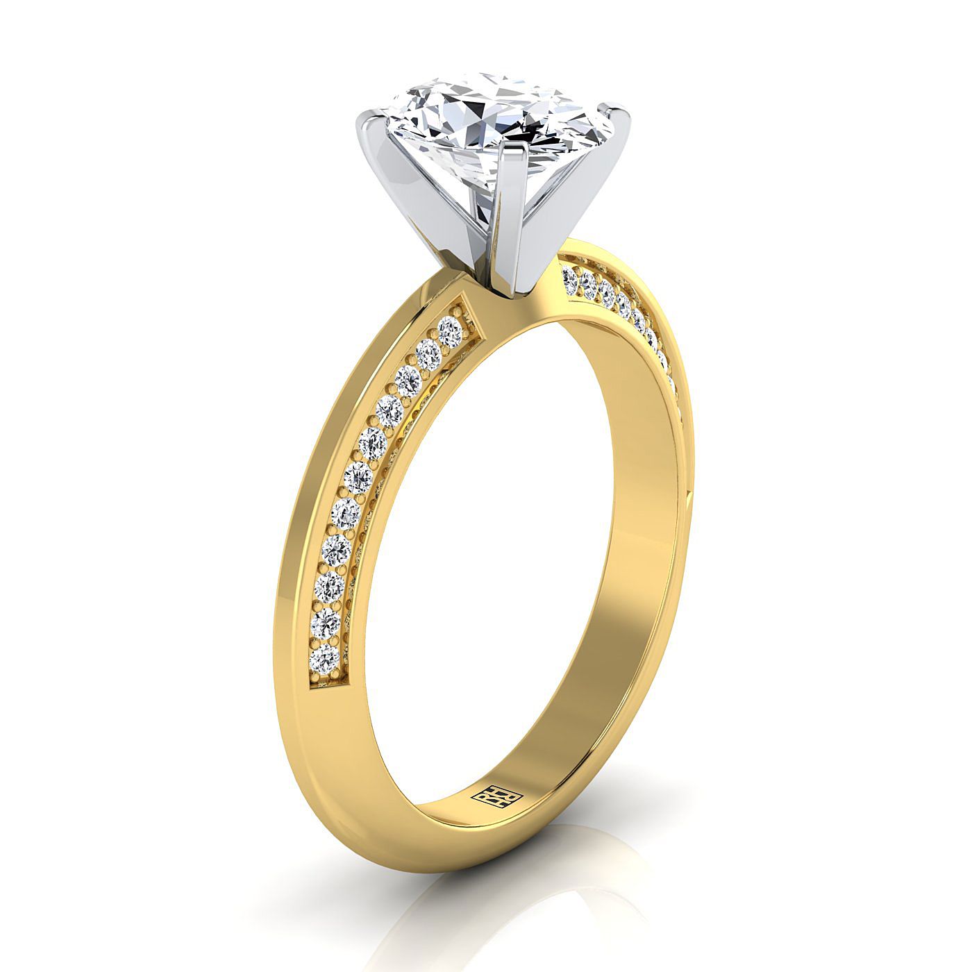 14K Yellow Gold Oval Diamond Knife Edge Micropave Engagement Ring -1/5ctw