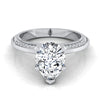 18K White Gold Pear Shape Center Diamond Knife Edge Micropave Engagement Ring -1/5ctw