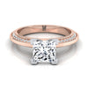 14K Rose Gold Princess Cut Diamond Knife Edge Micropave Engagement Ring -1/5ctw