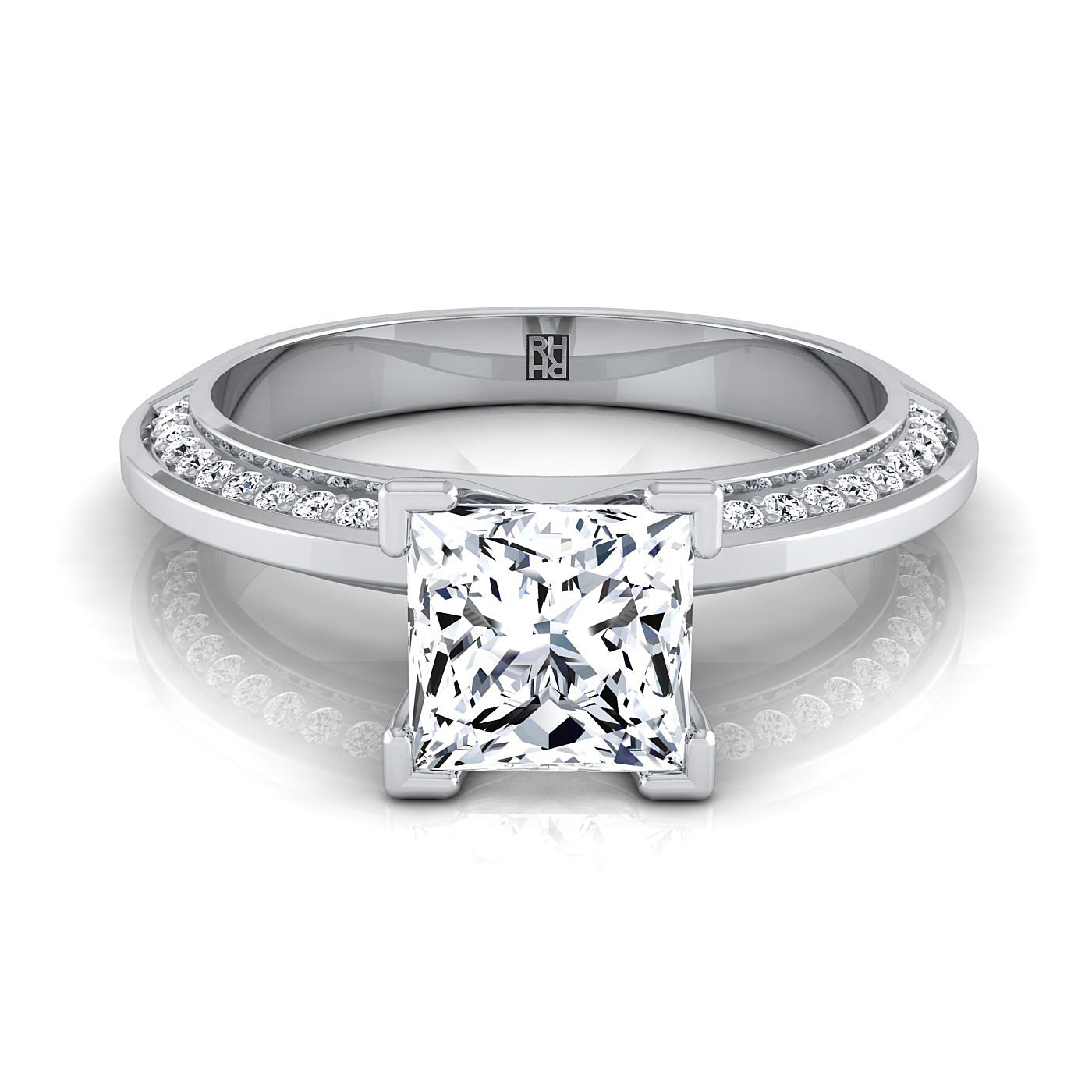 แหวนหมั้นเพชร Micropave ประดับเพชร Princess Cut -1/5ctw