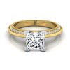 แหวนหมั้นเพชร 14K Yellow Gold Princess Cut Diamond Knife Edge Micropave -1/5ctw