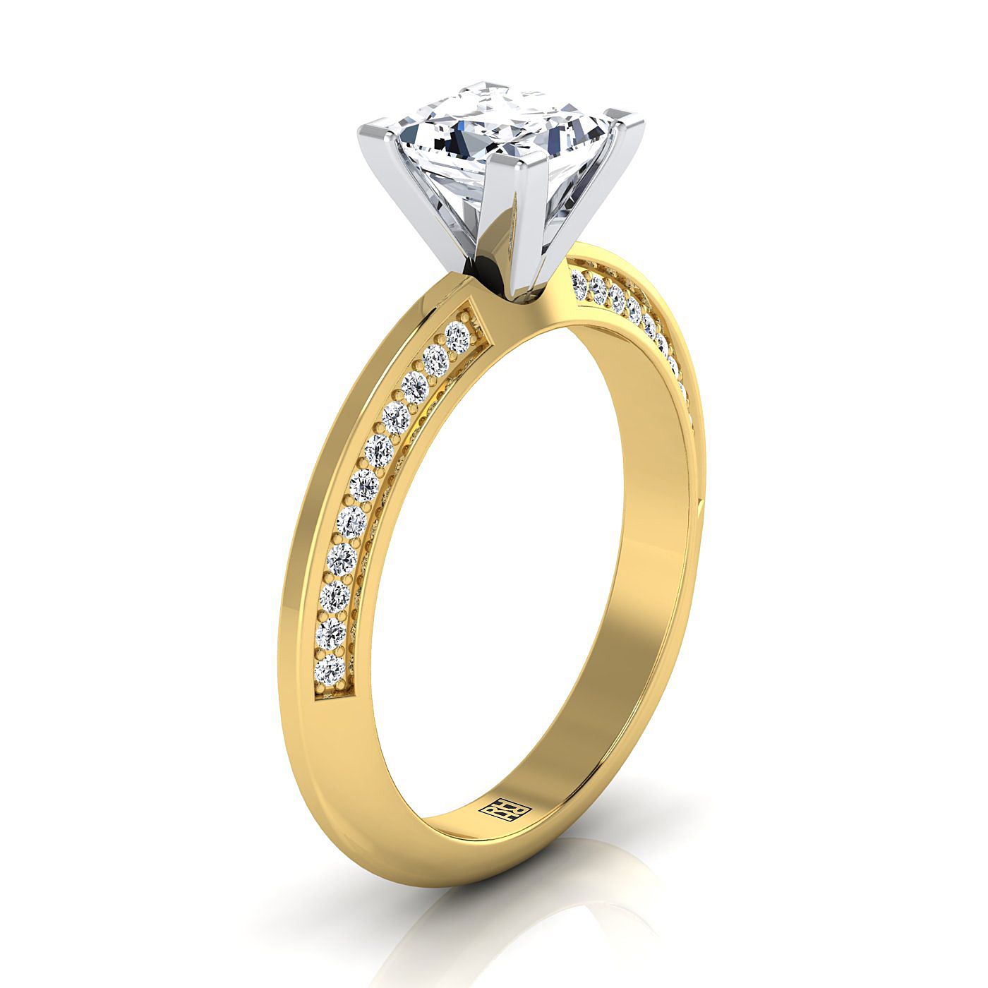 แหวนหมั้นเพชร 14K Yellow Gold Princess Cut Diamond Knife Edge Micropave -1/5ctw