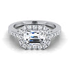 14K White Gold Emerald Cut Diamond แนวนอนแฟนซี East West Halo แหวนหมั้น -1/3ctw