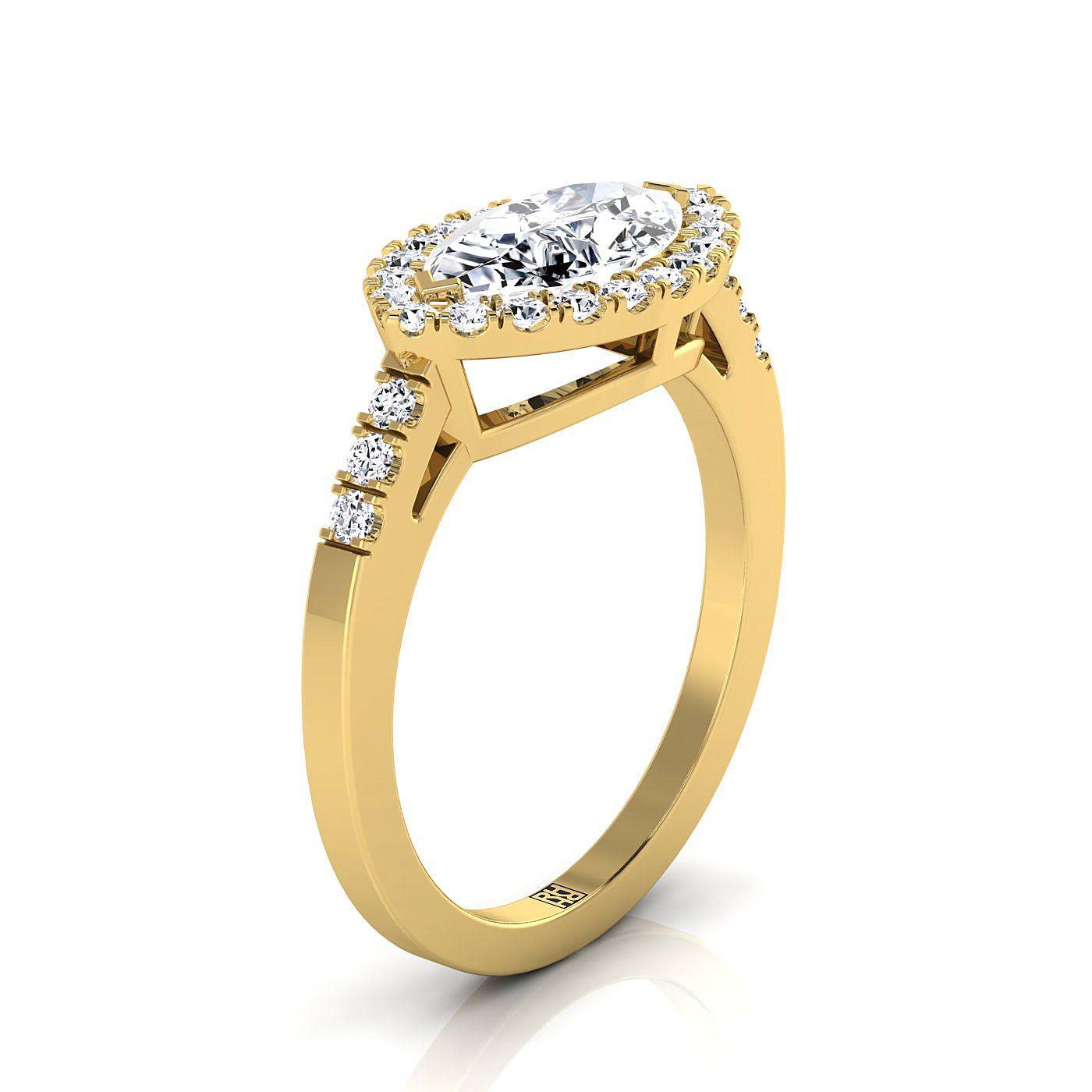 18K Yellow Gold Marquise  Diamond Horizontal Fancy East West Halo Engagement Ring -1/3ctw