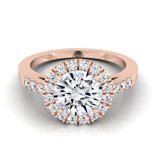 14K Rose Gold Round Brilliant Diamond แนวนอนแฟนซี East West Halo แหวนหมั้น -1/3ctw