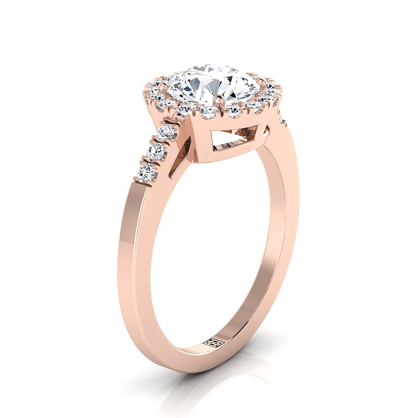 14K Rose Gold Round Brilliant Diamond แนวนอนแฟนซี East West Halo แหวนหมั้น -1/3ctw