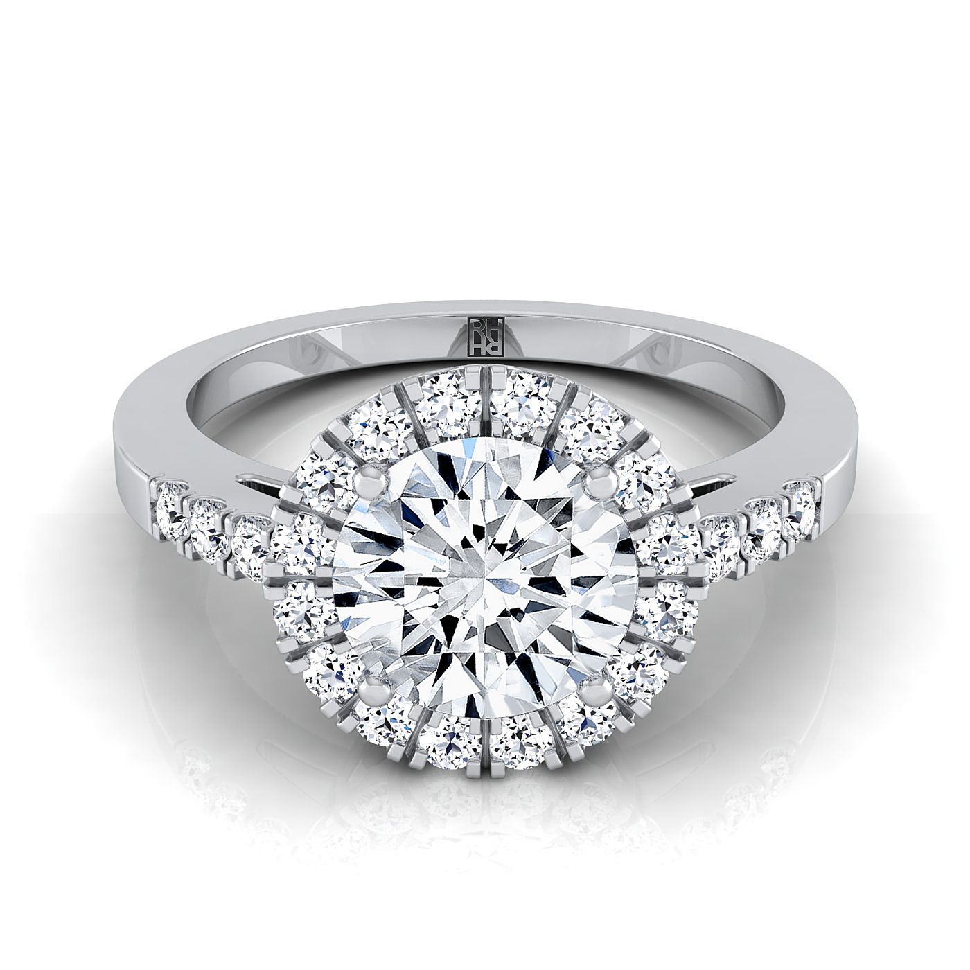 14K White Gold Round Brilliant Diamond แนวนอนแฟนซี East West Halo แหวนหมั้น -1/3ctw