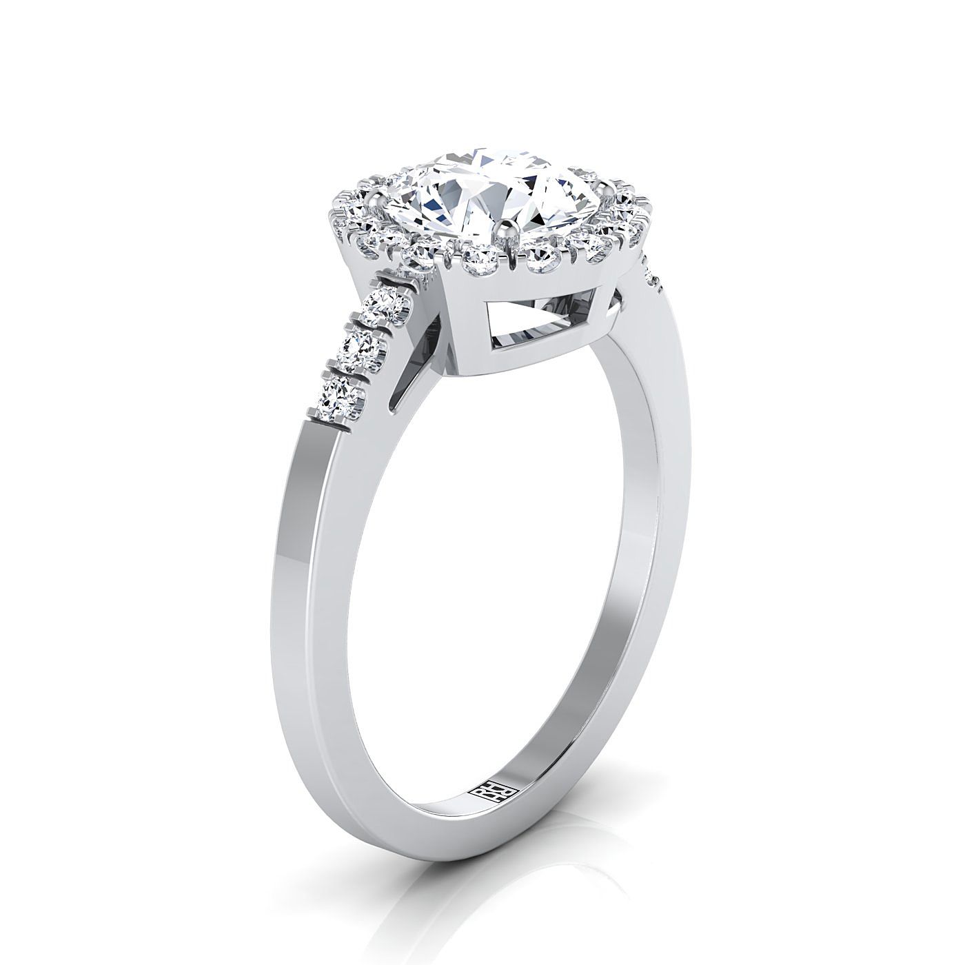 18K White Gold Round Brilliant Diamond แนวนอนแฟนซี East West Halo แหวนหมั้น -1/3ctw