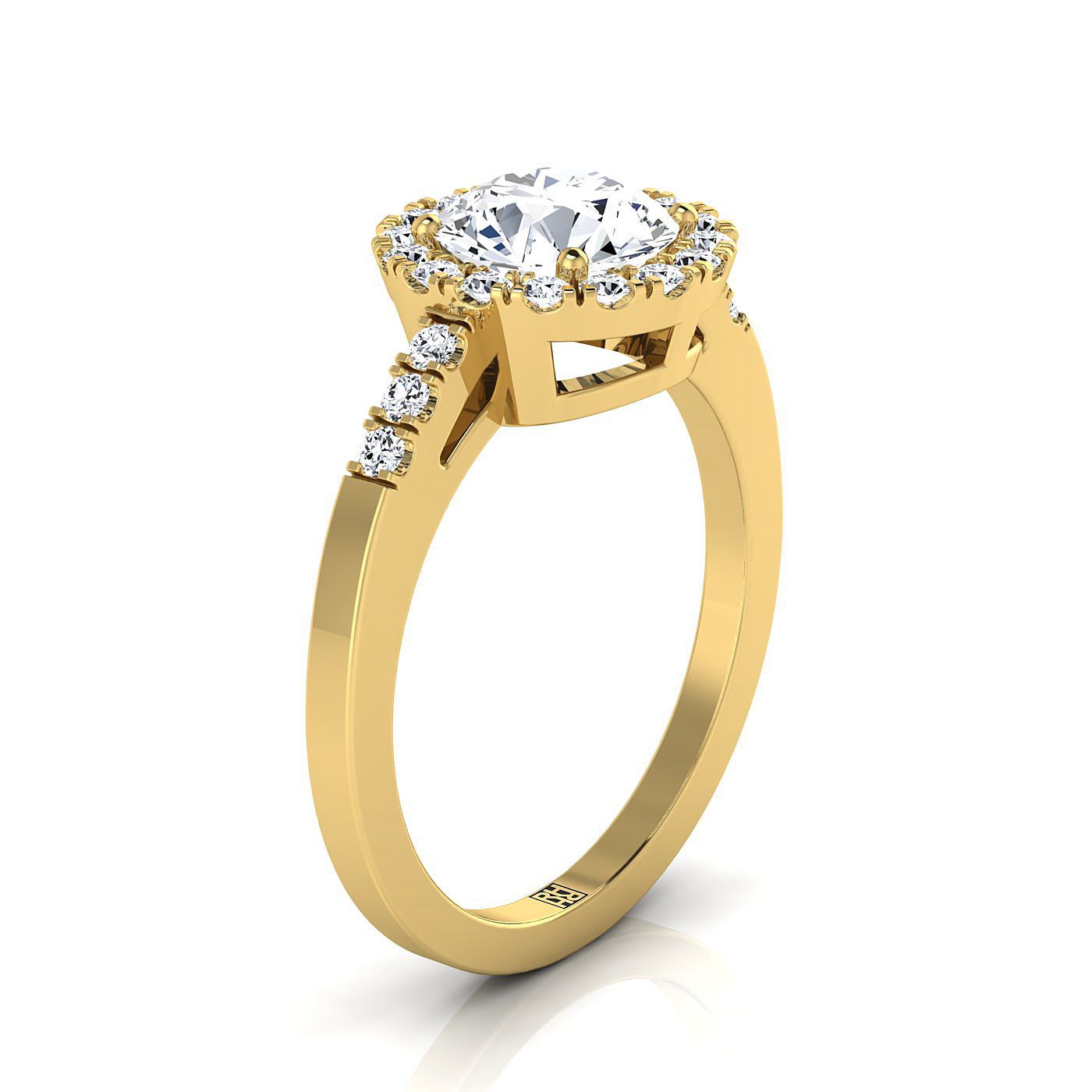 14K Yellow Gold Round Brilliant Diamond แนวนอนแฟนซี East West Halo แหวนหมั้น -1/3ctw