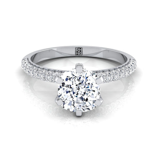 แหวนหมั้นเพชร 18K White Gold Cushion Diamond 3 แถว French Pave Simple -1/3ctw