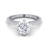 18K White Gold Cushion Diamond Three Row French Pave Simple Engagement Ring -1/3ctw