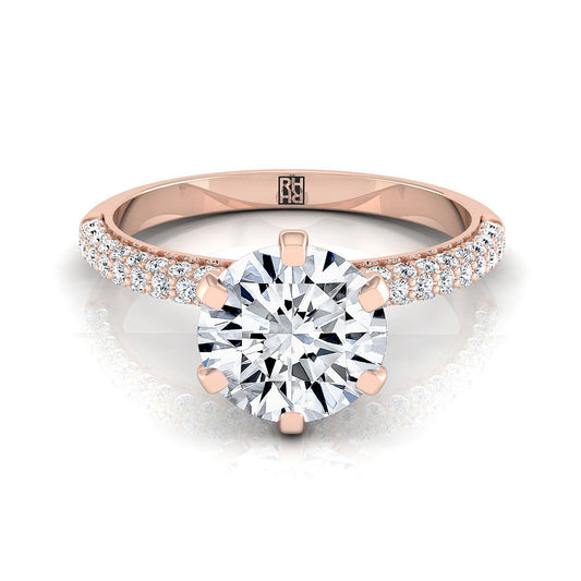 14K Rose Gold Round Brilliant Diamond สามแถว French Pave Simple Engagement Ring -1/3ctw