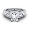 18K White Gold Emerald Cut Diamond Antique Milgrain Bead and Channel Set Engagement Ring -1/2ctw