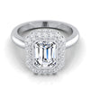 แหวนหมั้นเพชร 14K White Gold Emerald Cut Bezel Pave 3D Halo Solitaire