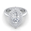 แหวนหมั้นเพชร 14K White Gold Marquise Bezel Pave 3D Halo Solitaire