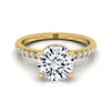 14K สีเหลืองทอง Round Brilliant Diamond Secret Diamond Halo French Pave Solitaire แหวนหมั้น -1/3ctw