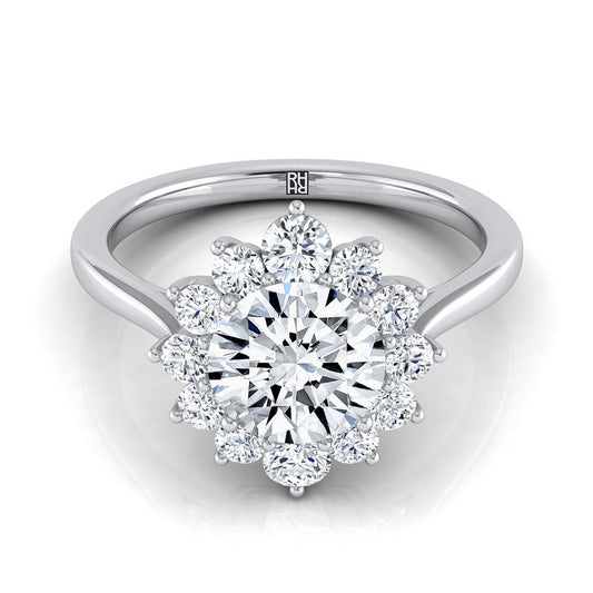 18K White Gold Round Brilliant Diamond Floral Halo Engagement Ring -1/2ctw