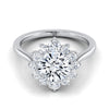 14K White Gold Round Brilliant Diamond Floral Halo Engagement Ring -1/2ctw