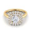 แหวนเพชร 14K Yellow Gold Cushion Diamond Stair Step Double Halo Engagement Ring -1/2ctw