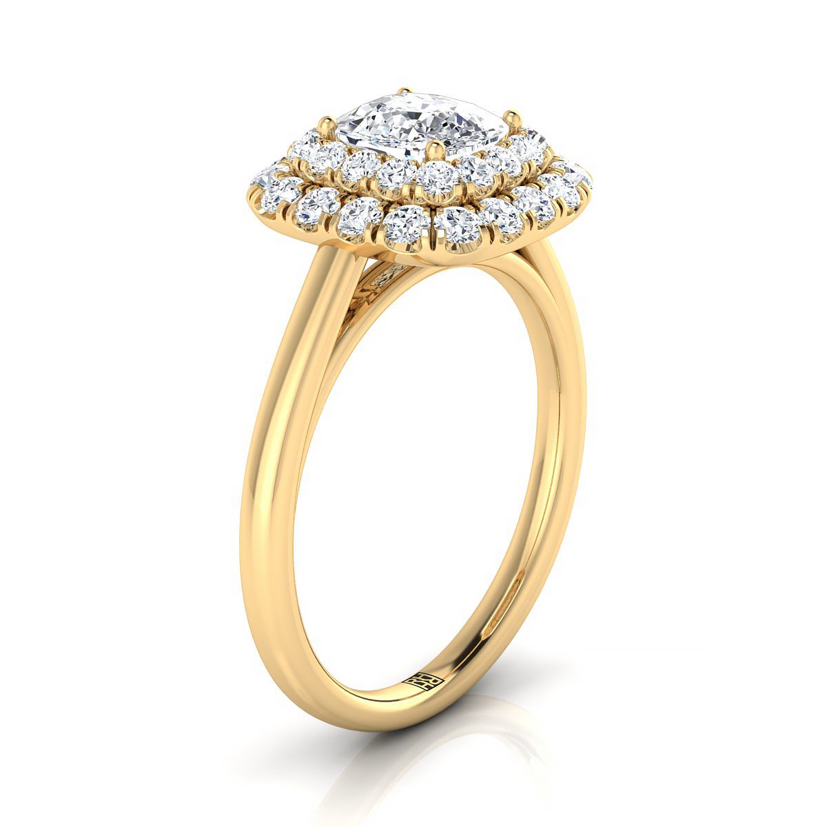 14K Yellow Gold Cushion Diamond Stair Step Double Halo Engagement Ring -1/2ctw